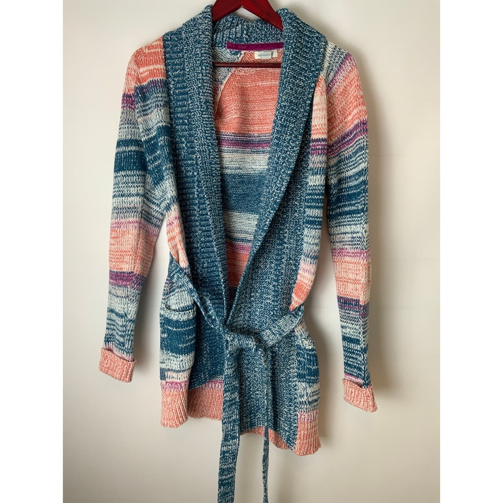 Sundance Hayden Cardigan Tie Waist Blue Pink Stripe Silk XS